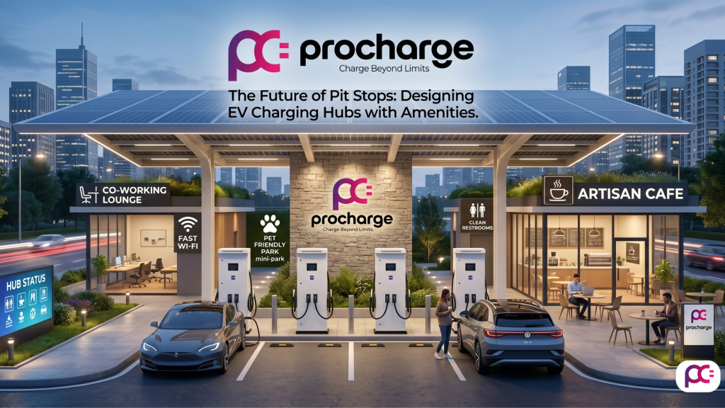 EV charging hub with amenities